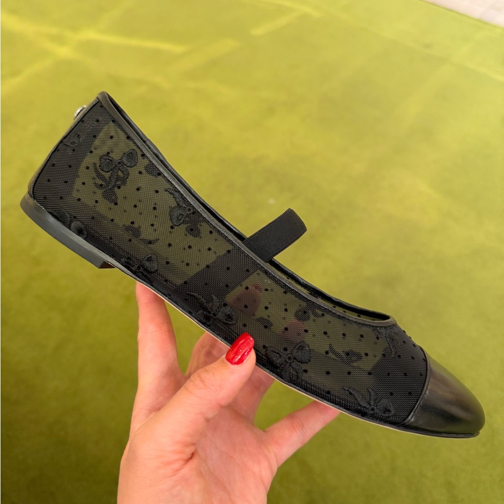 $325 Tory Burch Chelsea Mary Jane Ballet Black Mesh / Leather - Picture 1 of 8